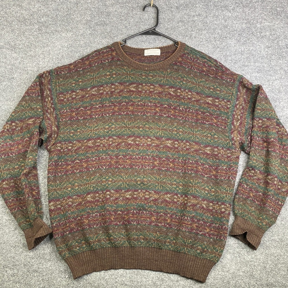 Tricots St Raphael Nordstrom Mens Multi Color 3D Knit Crewneck Sweater VTG